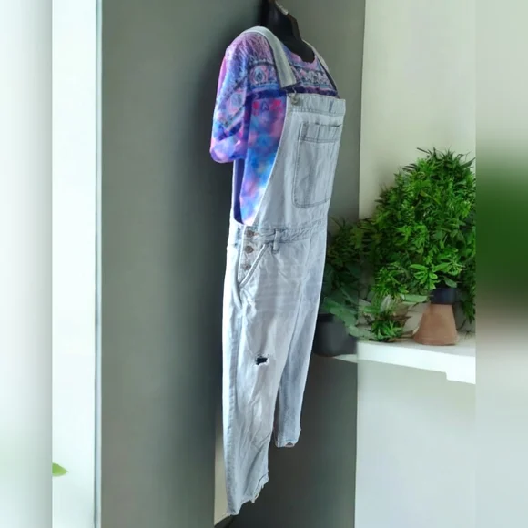 Abercrombie & Fitch  Distressed Boyfriend Ankle Length Light Wash Denim Overalls - Picture 3 of 11